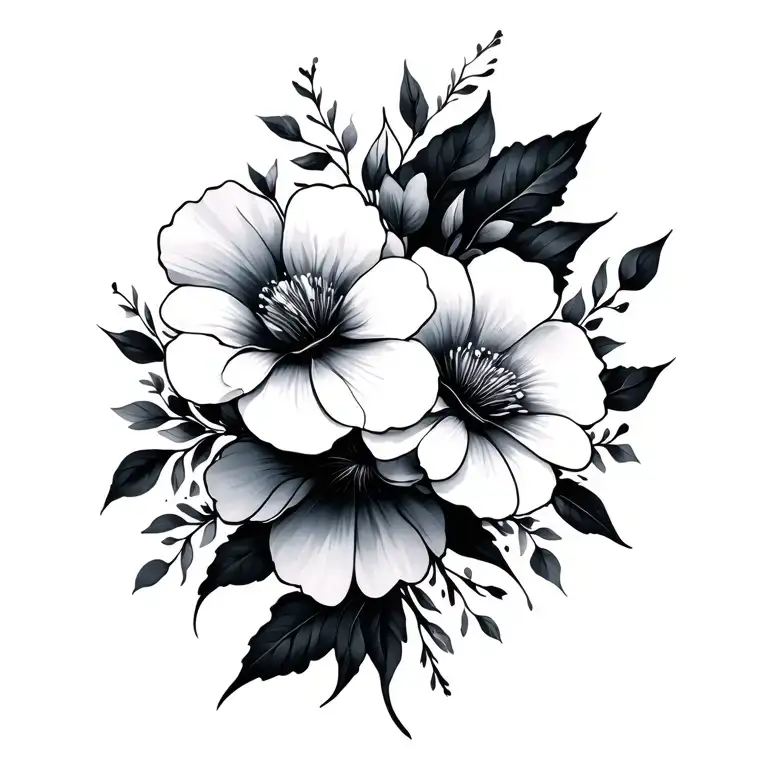 Abstract Paint Lines With Flowers