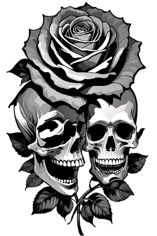 Rose Surrounded Skulls Facing Each Other