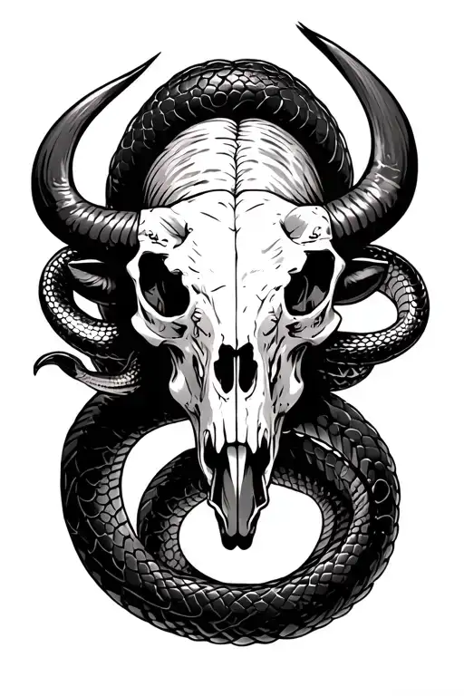 Buffalo Skull With Snake Coiled