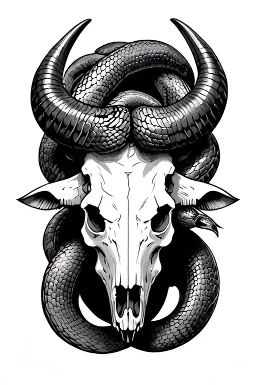 Buffalo Skull With Snake As Horns