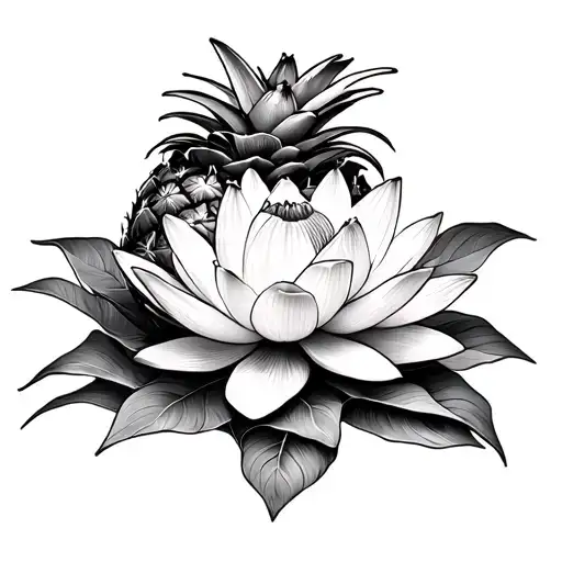 Pineapple Surrounded By Lotus Flower
