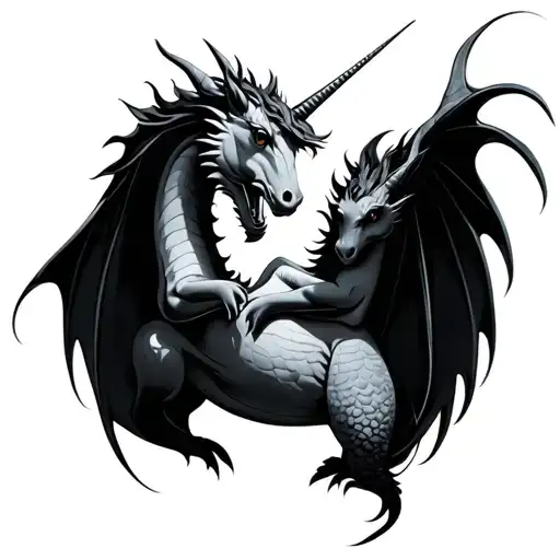 Dragon Holding Baby Unicorn