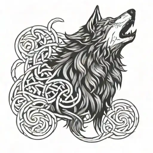 Celtic Style Wolf Embedded With Trinity Knot Line Drawing Howling