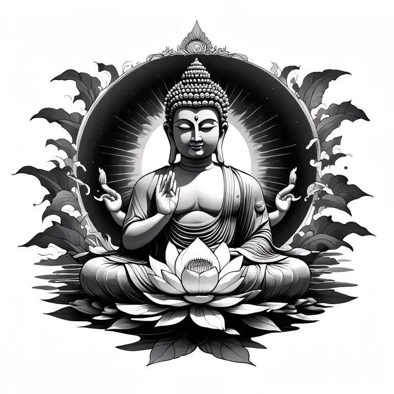 Budda With Lotus And Sun Moon