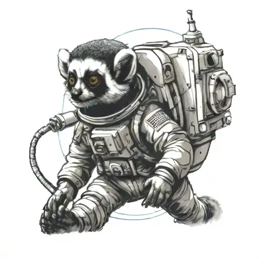 Lemur Astronaut On A Satellite In Apace