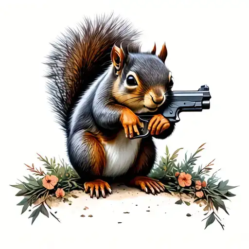 Common Squirrel Holding A Gun