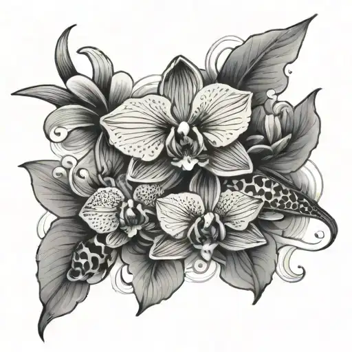 Orchids And Koi Fish