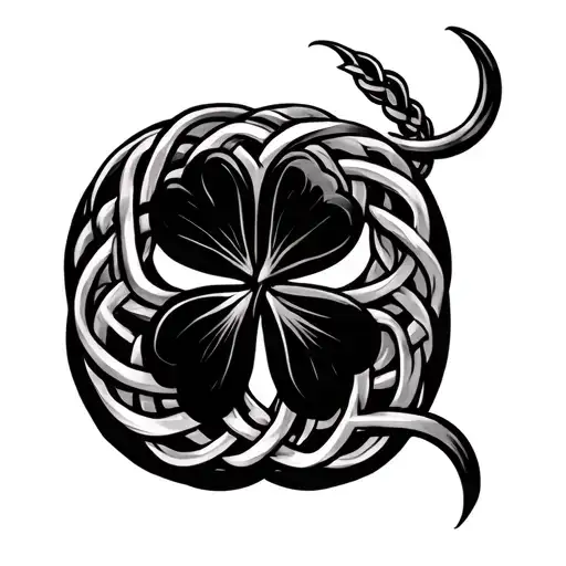 Celtic Knot Intertwined With A Four Leaf Clover In The Middle