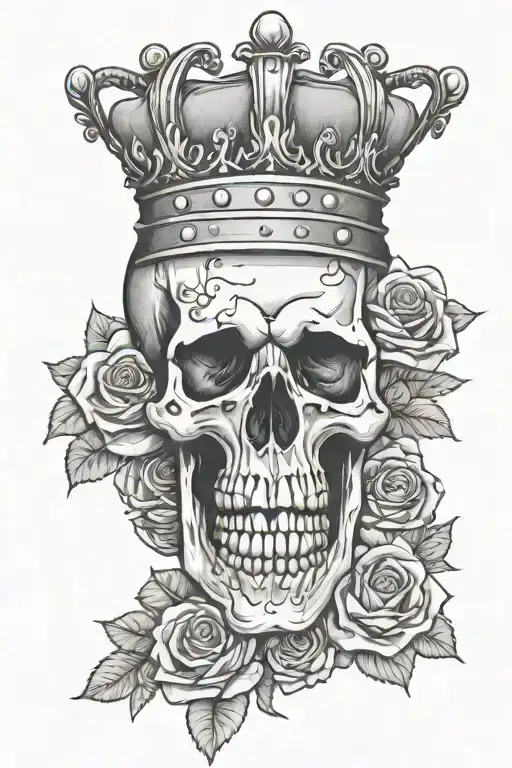 Skull Wearing A Crown With Roses Surrounding