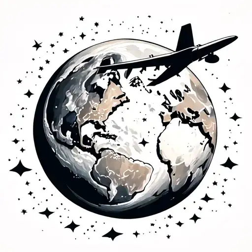 Half Moon Half World And Plane Flying In The Sky Expanding Out