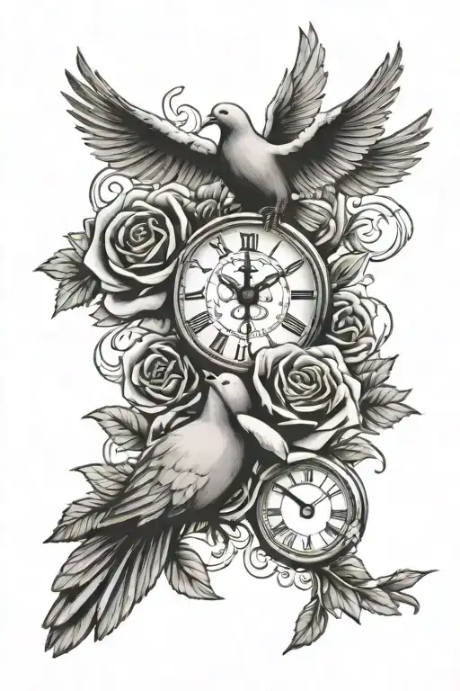 Roses Clock And Dove