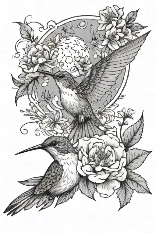 Moon And Flowers Wrapped With A Hummingbird Feeding