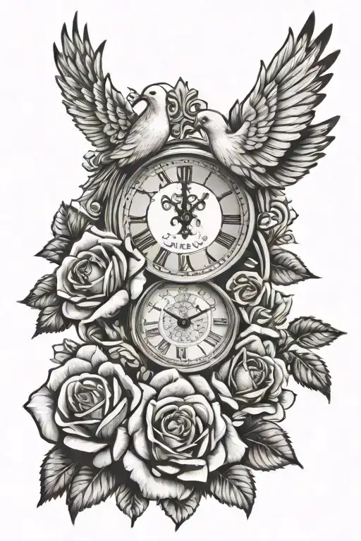 Roses Clock And Dove