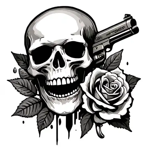 Skull Roses Gun Bullets Graves Dug Out And Dark