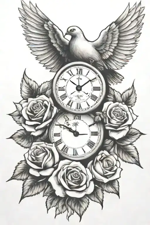 Roses Clock And Dove