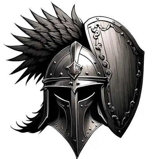 Roman Soldier Helmet Down Shield Showing Controlled Aggression