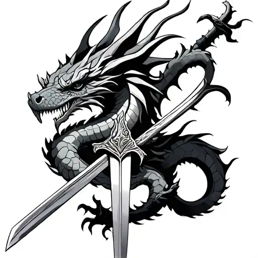 Dragon Wrapped Around A Sword