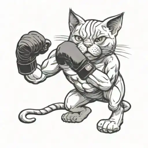 A Cat Boxer Stands In A Fighter's Stance Wearing Boxing Gloves