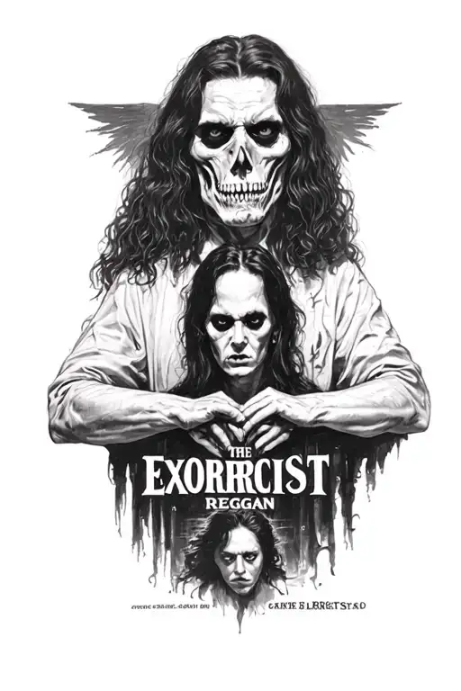 The Exorcist Regan On Top And The Movie Poster At The Bottom