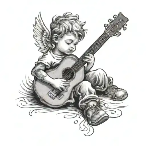 Little Angel Playing Guitar With Dad