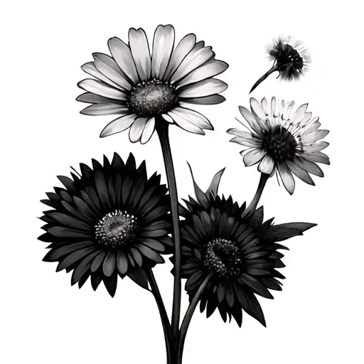 2 Daisies And 1 Dandelion Flower