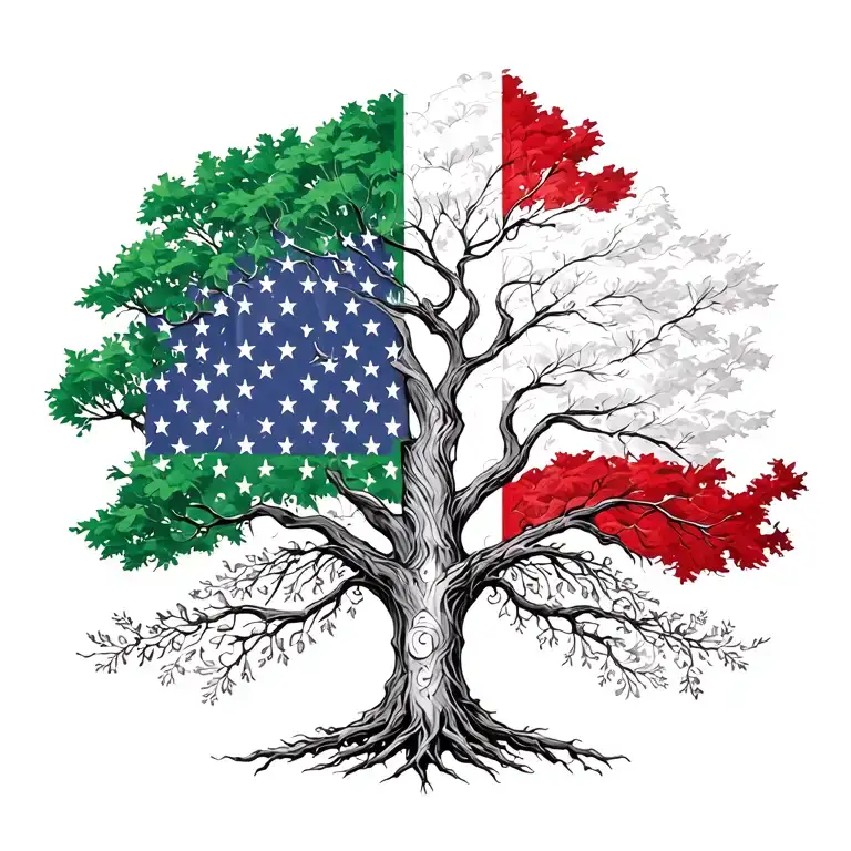 Tree Of Life With Italian And Usa Flags Merged Together