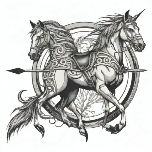 Horse And Arrow Intertwined Inside An Designed Circle
