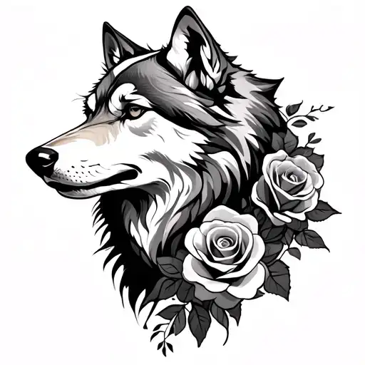 Wolf With Roses