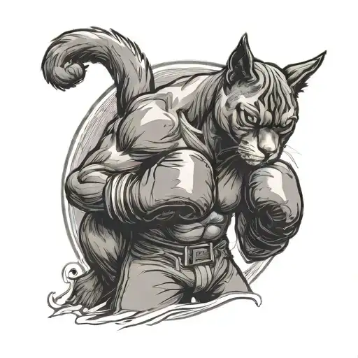 A Cat Boxer Stands In A Fighter's Stance Wearing Boxing Gloves
