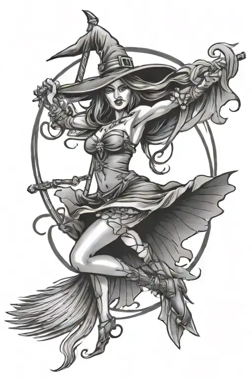 Pretty Witch Pole Dancing On A Broomstick