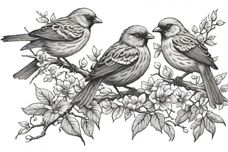 2 Birds Together In Nature Elements Like Trees