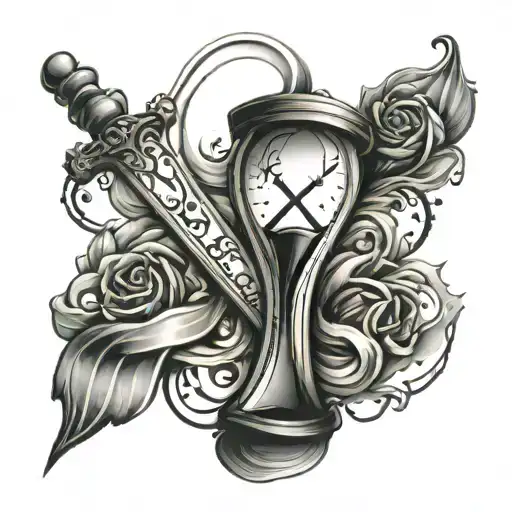 Broken Hour Glass With Cross