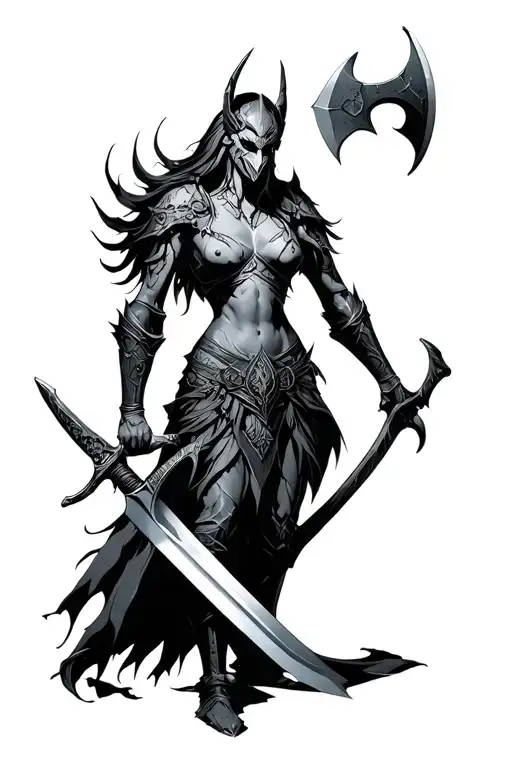 Valkyr Holding A Sword And An Axe