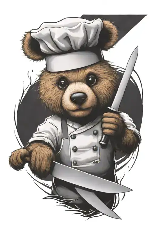 A Sarcastic Teddy Bear Who Is A Professional Chef Holding A Chef Knife