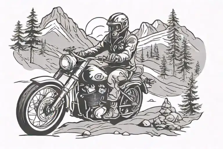 Kids Dad Date Mountain With Fir Tree Mountain Motorcycle