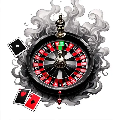 Roulette Wheel With Smoke And Cards Arranged