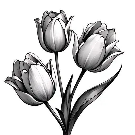 Tulips And Geometrical Shapes Line