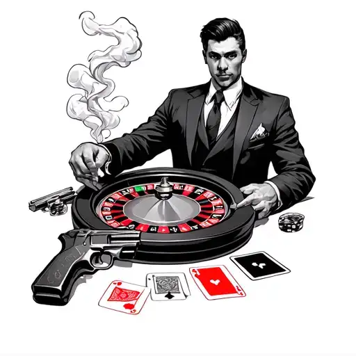 Roulette Wheel Guns Smoke Drinks Cards And A Guy In A Suit