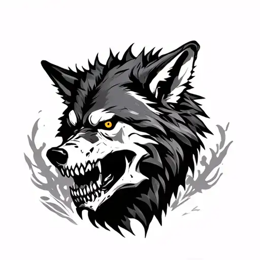 Angry Wolf And Skulls