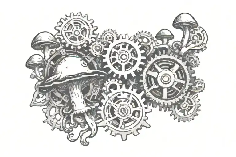 Mini Mushrooms Growing From Steampunk Cogs