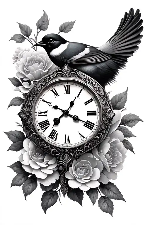 Bird Antique Clock Flower