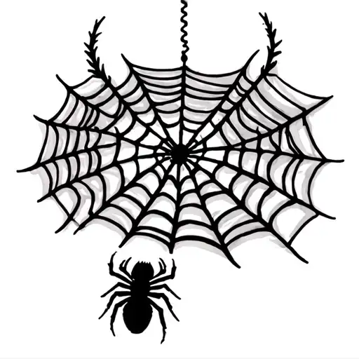 Spider Web With Spider Hanging