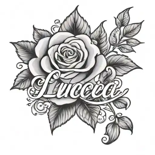 Lucia Name W Rose And Letters Cursive