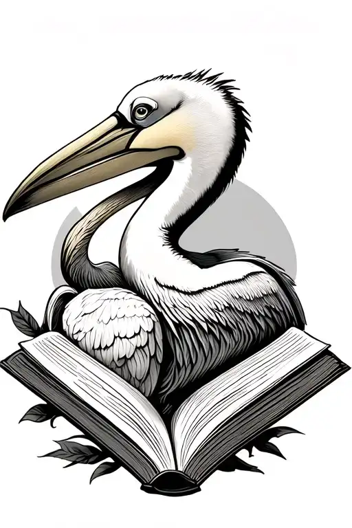 Pelican Head Tattoo Holding Open Book Surrounded