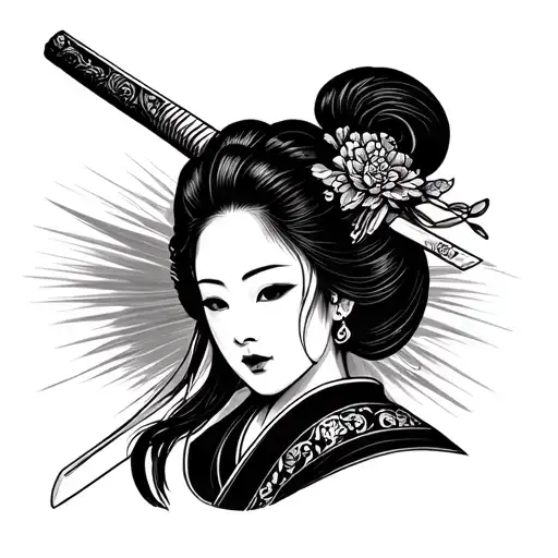 Geisha Stab In The Head With A Katana Sword