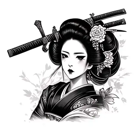 Ahegao Face Expression Geisha Stab In The Head With A Katana Sword