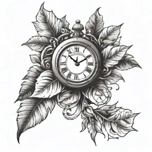 A Clock Surrounded By A Bunch Of Leaves