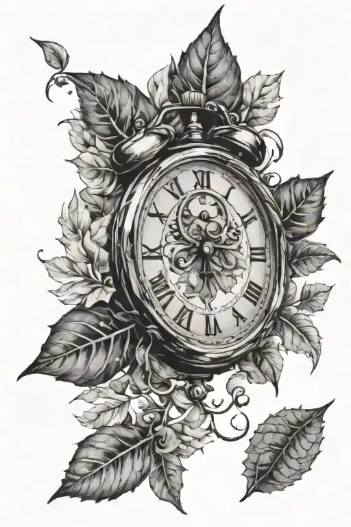 One Clock Surrounded By A Bunch Of Leaves