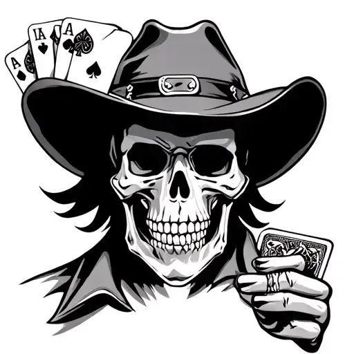 Cowboy Skeleton Holding Poker Cards