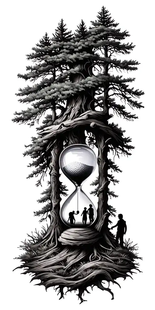 Pine Forest Wrap Around And Family Tree And Hour Glass Father With 3 Kids And Golf